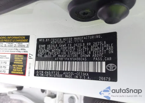 2015 Toyota Camry Se from USA, damaged, VIN 4T1BF1FK1FU499345